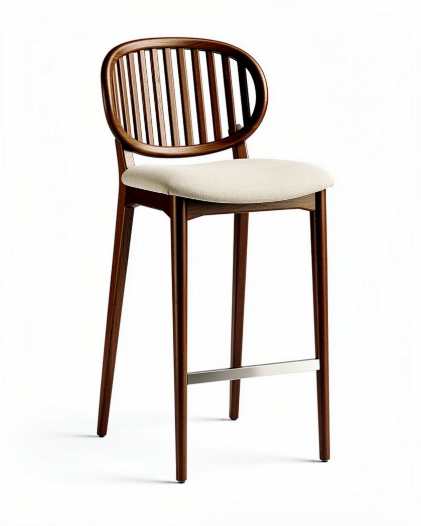 Tabouret de bar en bois avec assise en tissu - 40 x 40 x 100cm