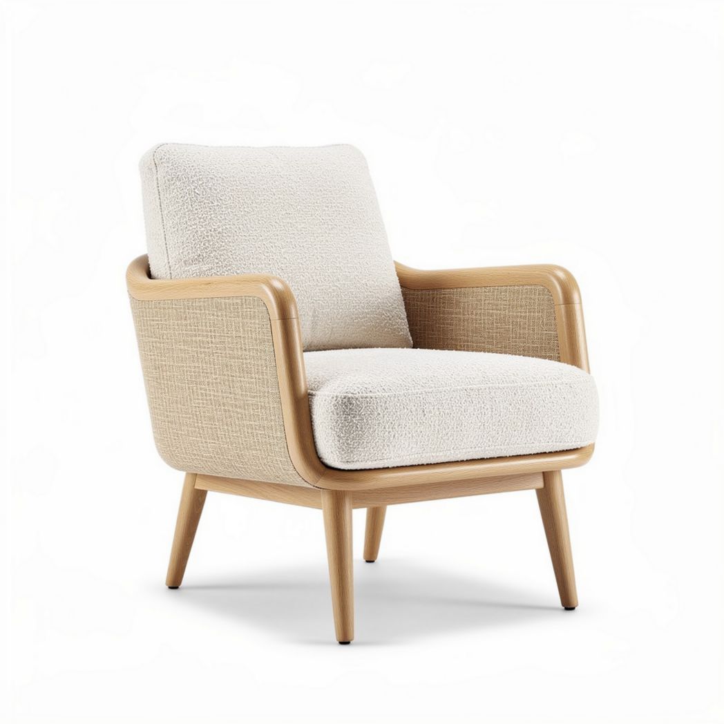 Fauteuil en tissu pour salon avec structure en bois - 80 x 75 x 85cm
