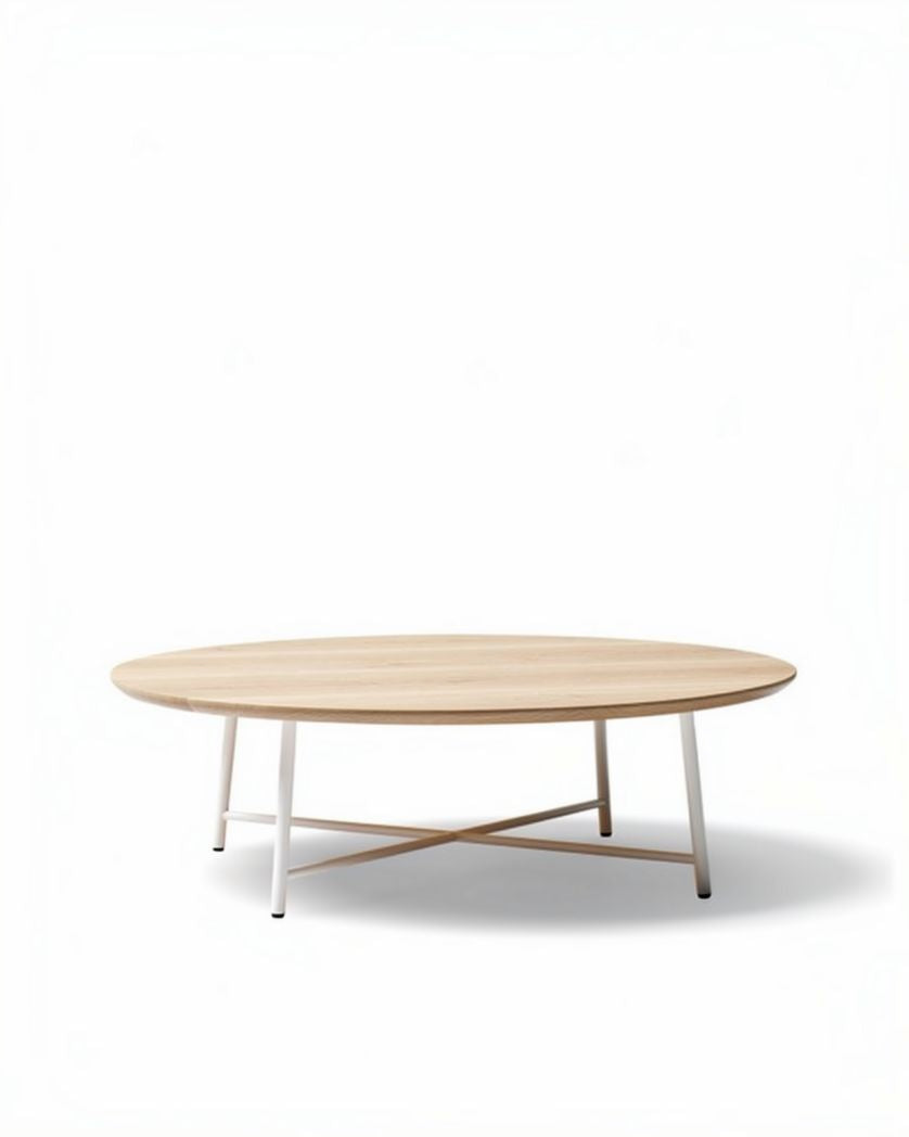 Table basse ronde en bois et métal - Salon et salle de séjour - 100 x 100 x 40cm