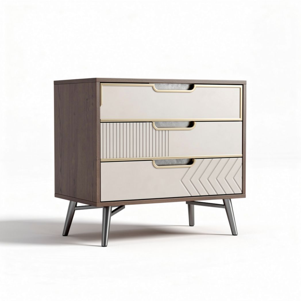 Commode avec trois tiroirs pour chambre en bois et métal - 60 x 40 x 80cm