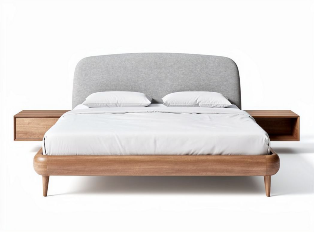 Lit avec tête de lit rembourrée pour chambre à coucher en bois et tissu - 200 x 160 x 100cm