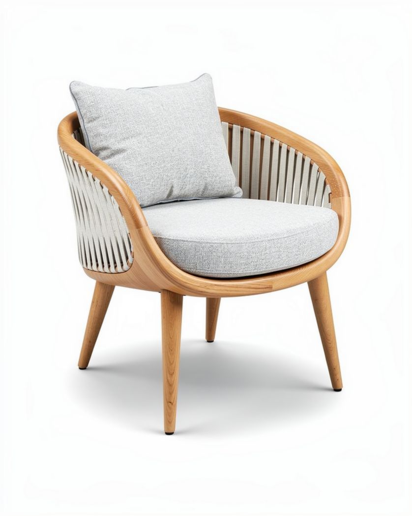 Fauteuil en bois et tissu pour salon ou bureau - 70 x 70 x 70cm