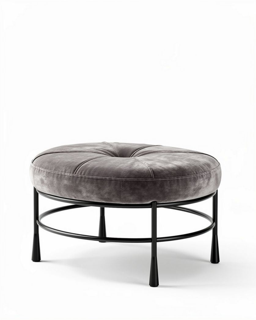 Pouf rond pour salon en tissu - 70 x 70 x 30cm